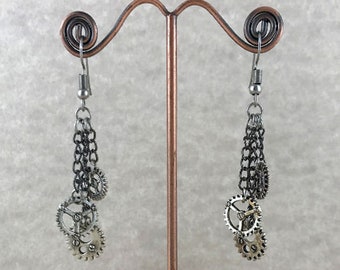 Silver Steampunk Gear Earrings