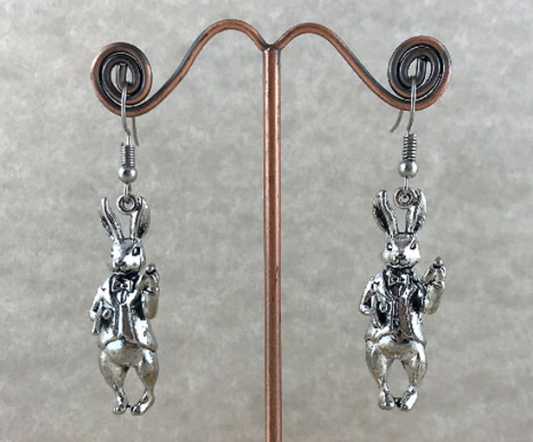 Bronze Rabbit Earring Silver White Rabbit Earrings - Etsy