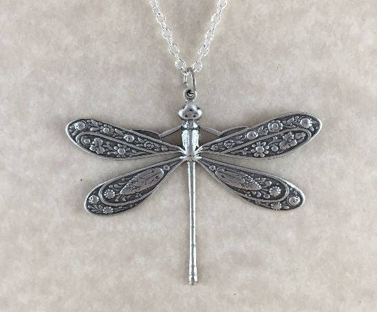 Art Nouveau Dragonfly Necklace Silver | Etsy