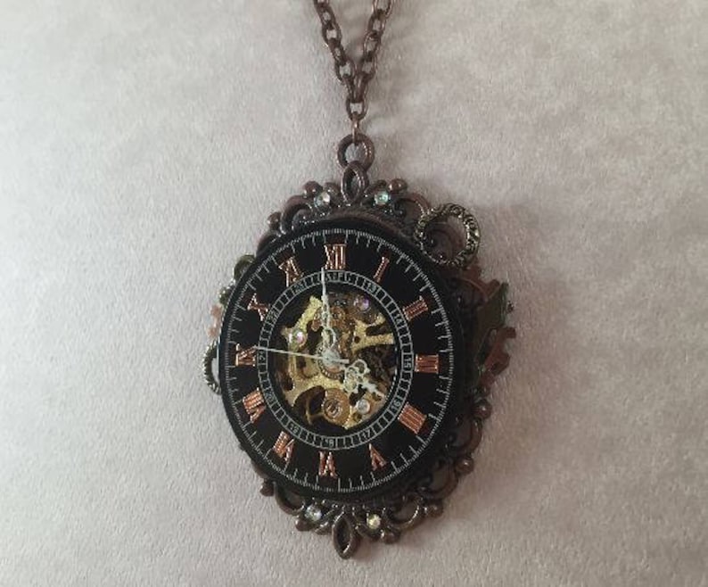 Steampunk Time Cameo Necklace Copper