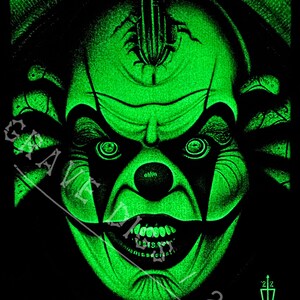 Evil Clown Original Glow In The Dark Canvas Wall Art Handmade Gothic Skull Home Decor image 3