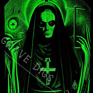 Evil Nun Original Glow In The Dark Canvas Wall Art Handmade Gothic Skull Home Decor image 3