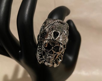 Tribal Beast Crown Skull Ring | Stainless Steel | Gothic Horror Fantasy Halloween