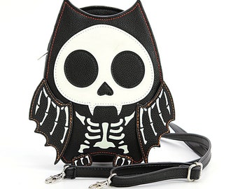 Sugar Skull Bat Shoulder Crossbody Bag In Vinyl Glow In The Dark | Cute Dark Gothic