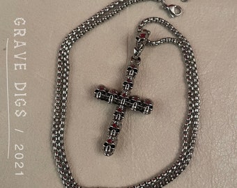 Cross of Skulls Pendant Necklace | Silver or Black Chain | Gothic Fashion Jewelry