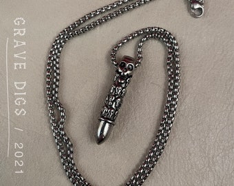 Bullet Skulls Pendant Necklace | Silver or Black Chain | Gothic Fashion Jewelry