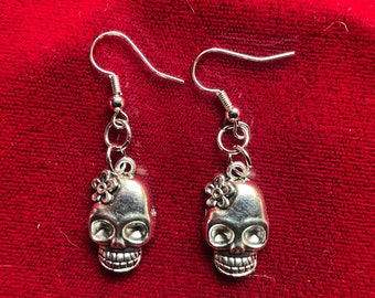 Skull and Flower Earrings | Gothic Horror Fantasy Halloween