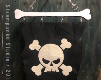 Leather Skull n Bones Banner | Handmade Art
