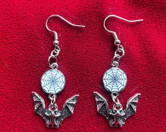 Spider Web and Bat Earrings | Gothic Horror Fantasy Halloween
