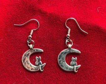 Cat Moon Earrings | Gothic Horror Fantasy Halloween