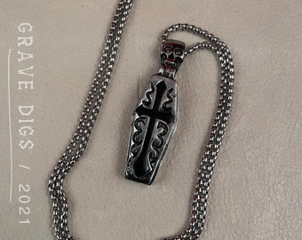 Coffin that opens Pendant Necklace | Silver or Black Chain | Gothic Fashion Jewelry