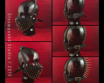 Handgemachte schwarze Leder Antik Bronze Super Spiked Halbmaske