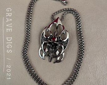 Tribal Skull Shield Pendant Necklace | Silver or Black Chain | Gothic Fashion Jewelry