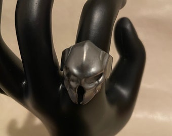 Gray Spartan Helmet Ring | Stainless Steel | Gothic Horror Fantasy Halloween