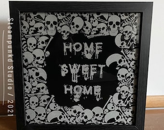 Home Sweet Home Skull Light Box | LED Ossuary Skulls n Bones | Multicolor Remote or Smartphone App Controlled