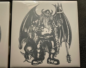 Krampus Tile Coasters Set of 5 | 4 Drinks and 1 Large Serving