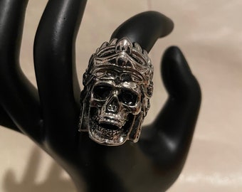 Tribal Crown Skull Ring | Stainless Steel | Gothic Horror Fantasy Halloween