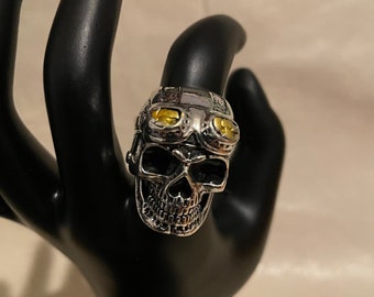 Motorcycle Goggles Skull Ring | Stainless Steel | Gothic Horror Fantasy Halloween
