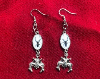 Spider and Hanging Bat Earrings | Gothic Horror Fantasy Halloween