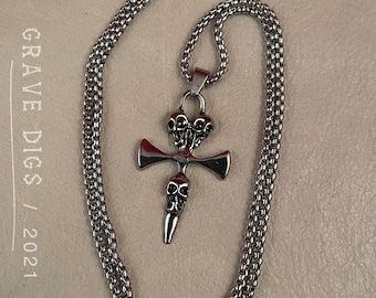 Cross with Skulls Pendant Necklace | Silver or Black Chain | Gothic Fashion Jewelry