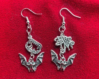 Bite Me Vampire Bat Earrings | Gothic Horror Fantasy Halloween