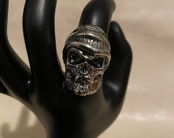 Beard & Beanie Skull Ring | Stainless Steel | Gothic Horror Fantasy Halloween