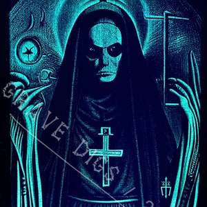 Evil Nun Original Glow In The Dark Canvas Wall Art Handmade Gothic Skull Home Decor image 2