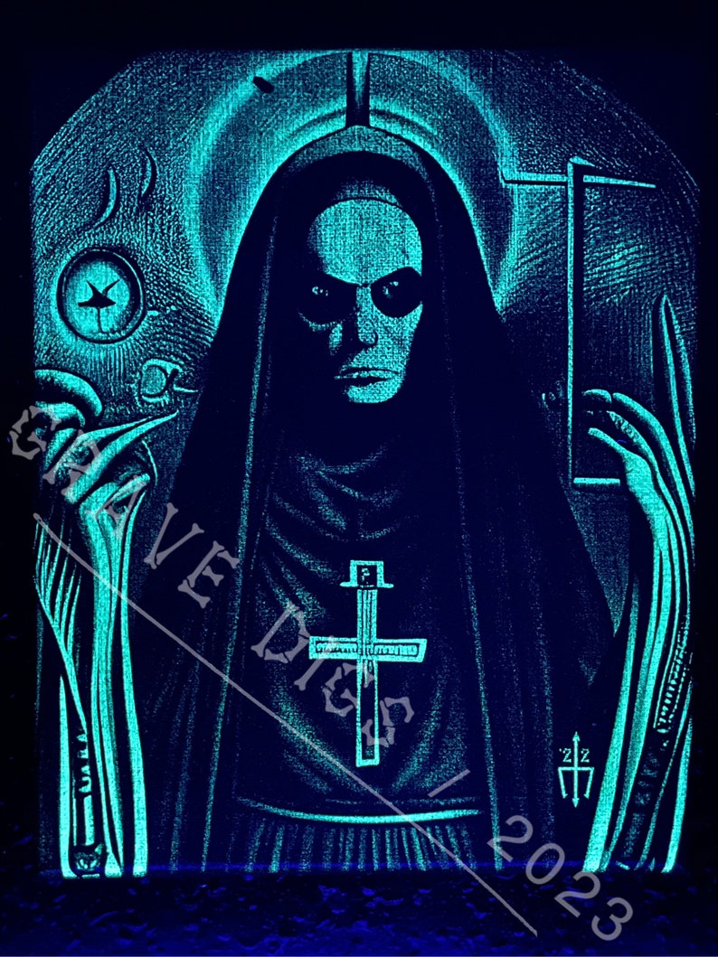Evil Nun Original Glow In The Dark Canvas Wall Art Handmade Gothic Skull Home Decor image 2