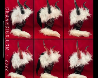 Krampus Hat | Black or Red / Dark Red Velvet and Plush Faux Fur Hats with Red or Black Horns