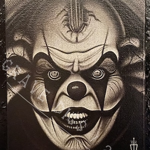 Evil Clown Original Glow In The Dark Canvas Wall Art Handmade Gothic Skull Home Decor image 1