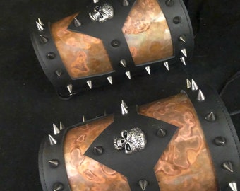 Arm Guards | Handmade | Skulls Spikes Leather Copper