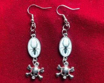 Skull & Bones Spider Earrings | Gothic Horror Fantasy Halloween