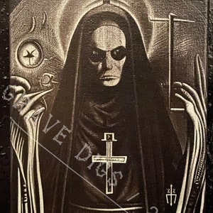 Evil Nun Original Glow In The Dark Canvas Wall Art Handmade Gothic Skull Home Decor image 1