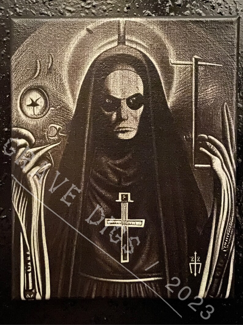 Evil Nun Original Glow In The Dark Canvas Wall Art Handmade Gothic Skull Home Decor image 1