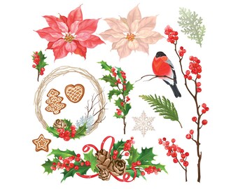Watercolour Christmas Elements 15 Clip Art Graphic Design PNG Vector AI High Resolution N53
