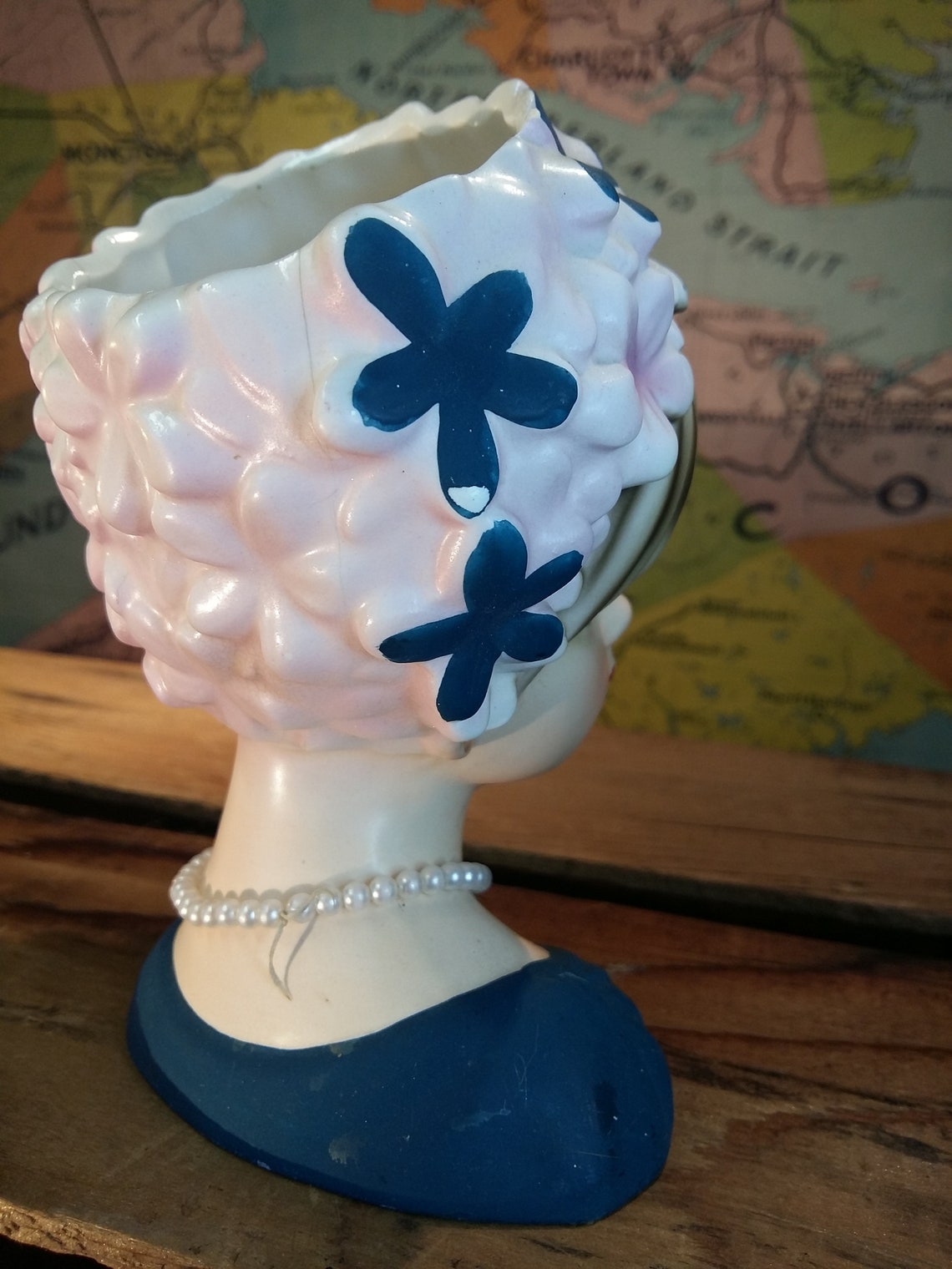 Rare Vintage Relpo K1662 Lady Head Vase Flowered Hat in Pink Etsy