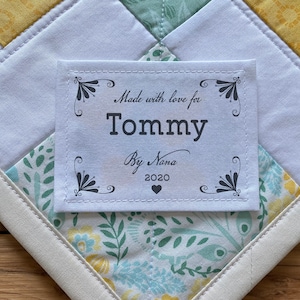 Large Quilt Labels, Personalized Sewing Labels, Personalized Quilt Labels, Fabric Labels, Quilt Patch, Wedding gifts, Thank you