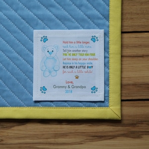 Large Quilt Labels | Personalized Sewing Labels | bear, blue | Handmade Labels | Birth Stats Labels | baby gir, boy, gift, quiltl