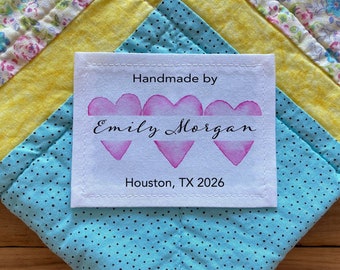 Large Personalized Sewing Labels, Handmade Quilt Label, Quilt Block Labels, Cut-Out Labels, Heart Quilt Patch, knitting, Free Shipping