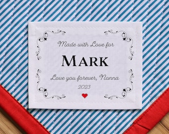 Etiquetas de costura personalizadas grandes, etiqueta de edredón hecha a mano, etiquetas de tela personalizadas, edredón de cabaña de troncos, parche de edredón, etiquetas personalizadas Envío gratuito