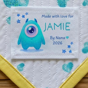 Große Namensetiketten, Namensetiketten nach Wahl, Stoffetiketten, Cut-Out Etiketten | Baby Monster Sticker, Geburtsetiketten