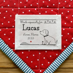 Large Personalized Sewing Labels, Personalized Quilt Custom Fabric Labels, Birth Stats Label, puppy, paws print, dog
