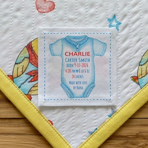 Aangepaste quiltlabels, naailabels, gepersonaliseerde quiltlabels, stoffen labels, geboortestatistieken, baby, jongen, meisje, 1e verjaardag, gratis verzending