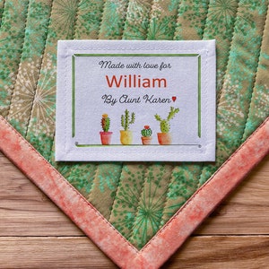 Quiltlabels, dekenlabels, aangepaste stoffenlabels, gepersonaliseerde naailabels, quiltlabels, uitgesneden labels, cactus, breilabels