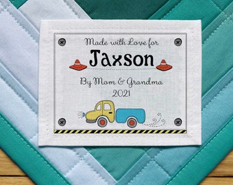 Etiquetas de costura personalizadas para niños, etiquetas de edredón personalizadas de algodón, etiquetas de tela personalizadas, etiquetas recortadas, estadísticas de nacimiento, envío gratuito, camión