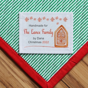 Free Shipping Personalized Sewing Labels, Personalized Quilt Labels, Christmas Labels, Quilt Patch, knitting labels, red, gnome