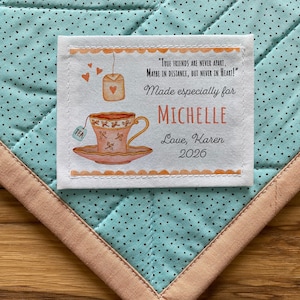 Grandi etichette da cucito personalizzate, etichetta per trapunta fatta a mano, blocchi di trapunta, toppa, tazza da tè inglese, ora del tè, trapunta dell'amicizia, spedizione gratuita