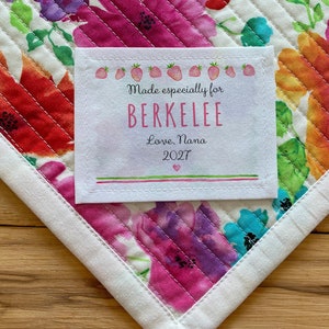Etiquetas de costura personalizadas grandes / Etiquetas de colcha personalizadas / Etiquetas de tela personalizadas / Etiquetas recortables / Etiqueta con estadísticas de nacimiento de bebés, baya, rosa