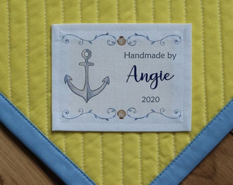 Large Cotton Fabric Sewing Labels, Personalized Quilt Label, Custom Labels, Cut-Out Labels, Quilt Patch, knitting labels, nautical, ocean