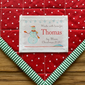 Livraison gratuite étiquette de courtepointe de Noël | Étiquettes à coudre de Noël | pour courtepointe aquarelle, Etiquettes faites main | Etiquette pour couverture, cadeau, verte, famille